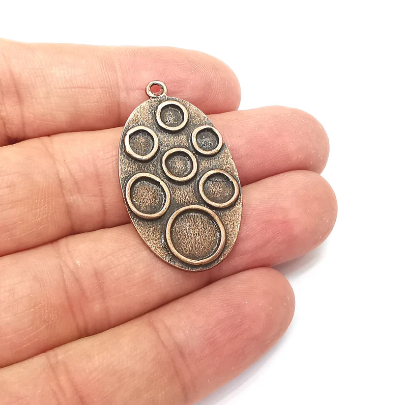 Copper Oval Dangle Charms Blank, Earring Charms Base, Cabochon Bezel, inlay Mounting, Resin Necklace, Antique Copper Plated 37x22mm G35802