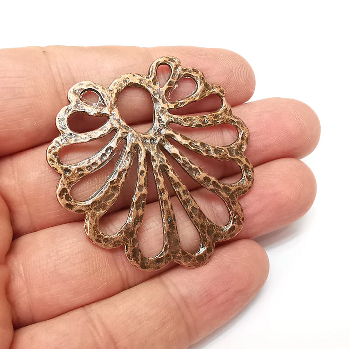 Leaf Charms, Hammered Charms, Filigree Ethnic, Earring Charms, Copper Rustic Pendant, Necklace Parts, Antique Copper Plated 48x48mm G35612