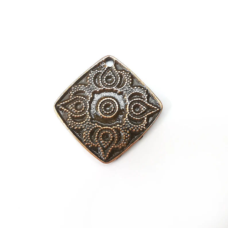Copper Charms, Square Charms, Drops Ethnic, Earring Charms, Copper Rustic Pendant, Necklace Parts, Antique Copper Plated 33mm G35613
