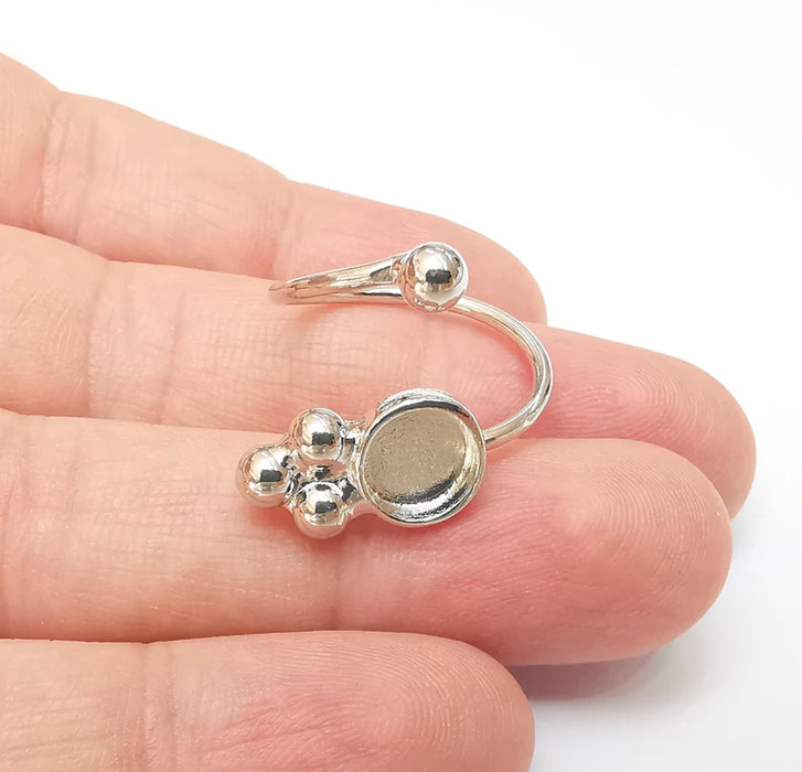 Shiny Silver Round Ring Setting, Cabochon Blank, Resin Bezel, Ring Mounting, Epoxy Frame Base, Adjustable Rhodium Plated Brass 8mm G35811