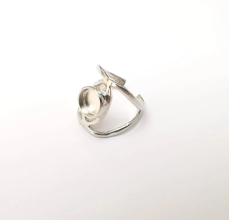 Shiny Silver Round Ring Setting, Cabochon Blank, Resin Bezel, Ring Mounting, Epoxy Frame Base, Adjustable Rhodium Plated Brass 8mm G36220
