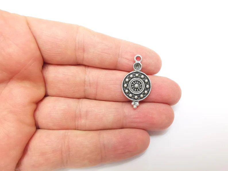 5 Silver Charms, Boho Charms, Earring Charms, Silver Pendant, Ethnic Rustic Charms, Necklace Parts, Antique Silver Plated 29x16mm G35631