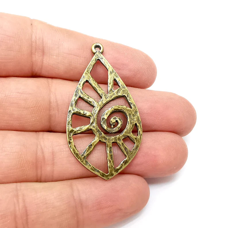 Drop Swirl Charms, Boho Charms, Dangle Charm, DIY Charms, Earring Charm, Teardrop Necklace Parts, Antique Bronze Plated 49x26mm G35633