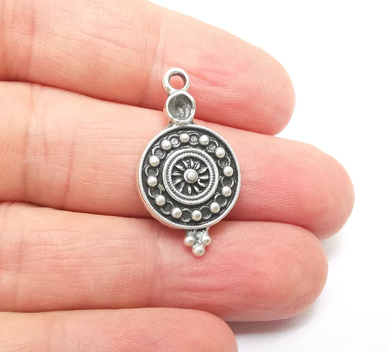 5 Silver Charms, Boho Charms, Earring Charms, Silver Pendant, Ethnic Rustic Charms, Necklace Parts, Antique Silver Plated 29x16mm G35631