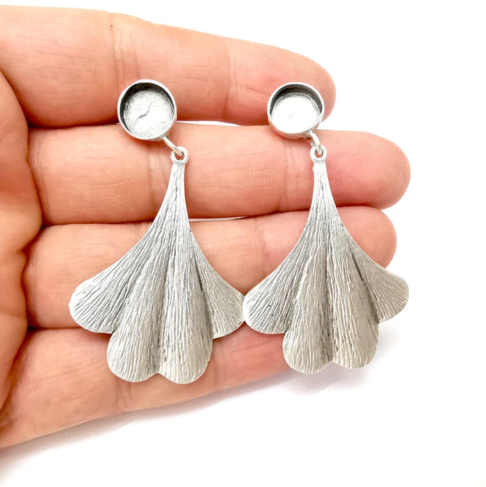 Ginkgo Earring Stud Base, Leaf Earring Blank, Ear Settings Resin Bezel, Cabochon Mounting, Antique Silver Plated Brass (10mm blanks) G35637