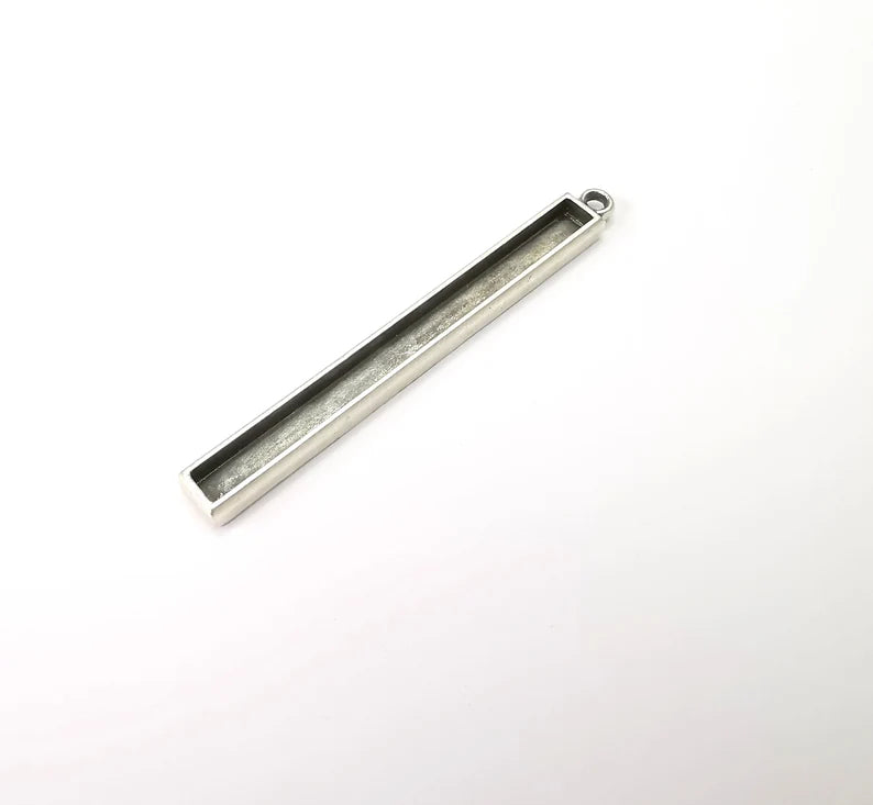 Long Rectangle Blank, Resin Kit, Charm Frame, Pendant Bezel, Earring Base, Cabochon inlay Mountings, Antique Silver Plated 69x5mm G35641
