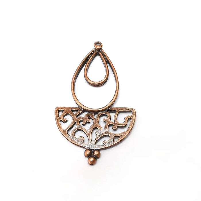 Copper Drop Filigree Charms, Boho Charms, Dangle Charms, Earring Charms, Rustic Charms, Necklace Parts, Antique Copper Plated 64x36mm G35839
