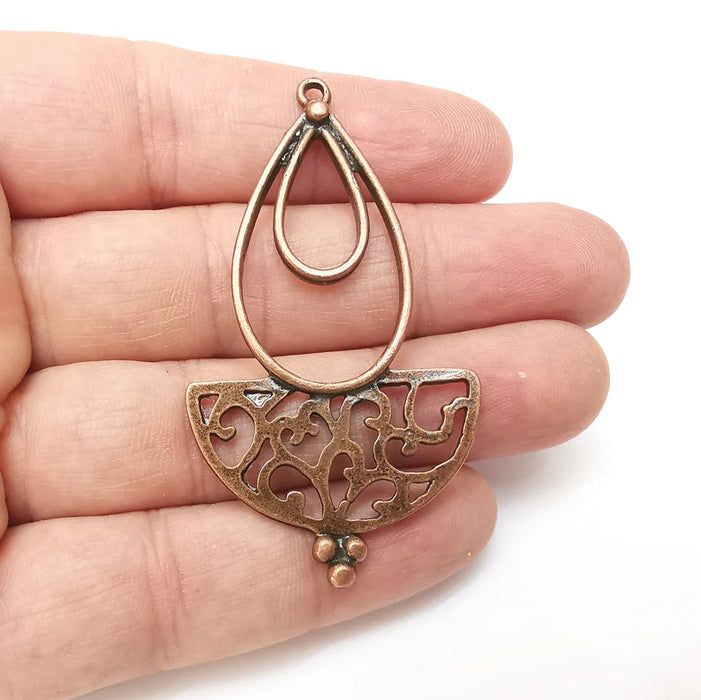 Copper Drop Filigree Charms, Boho Charms, Dangle Charms, Earring Charms, Rustic Charms, Necklace Parts, Antique Copper Plated 64x36mm G35839