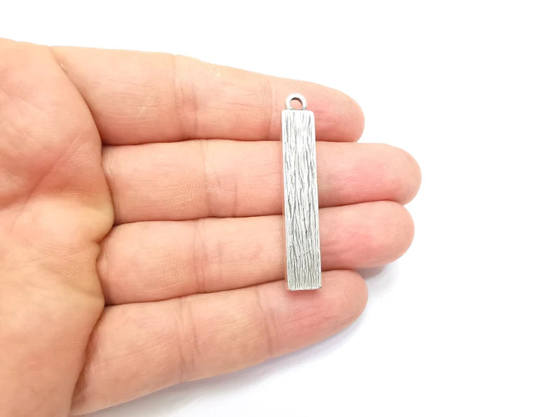 Long Rectangle Blank, Resin Kit, Charm Frame, Pendant Bezel, Earring Base, Cabochon inlay Mountings, Antique Silver Plated 40x5mm G35650