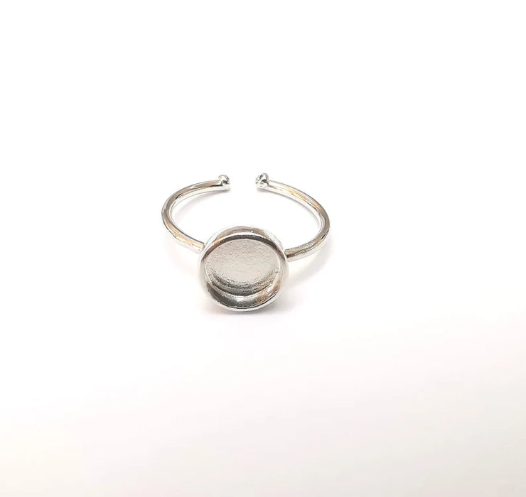 Shiny Silver Round Ring Setting, Cabochon Blank, Resin Bezel, Ring Mounting, Epoxy Frame Base, Adjustable Rhodium Plated Brass 8mm G35842