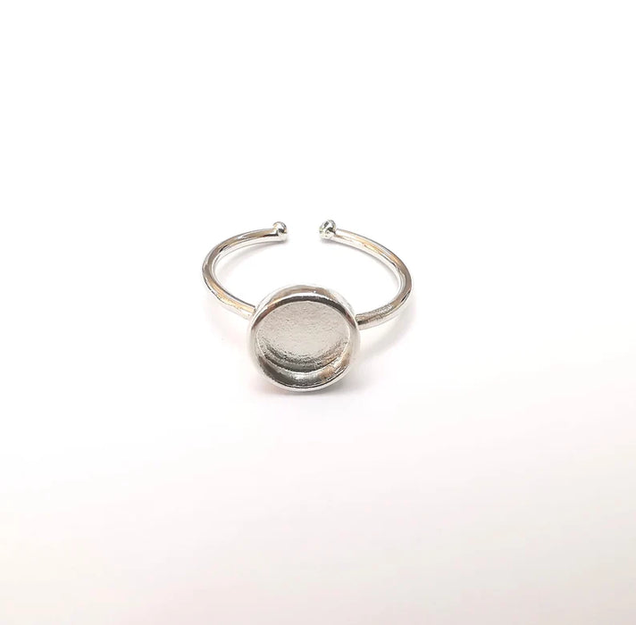 Shiny Silver Round Ring Setting, Cabochon Blank, Resin Bezel, Ring Mounting, Epoxy Frame Base, Adjustable Rhodium Plated Brass 8mm G35842