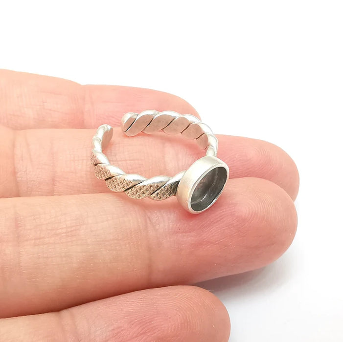 Ring Setting, Cabochon Blank, Resin Bezel, Round Ring Mounting, Epoxy Frame Base, Adjustable Antique Silver Plated Brass 8mm G35843