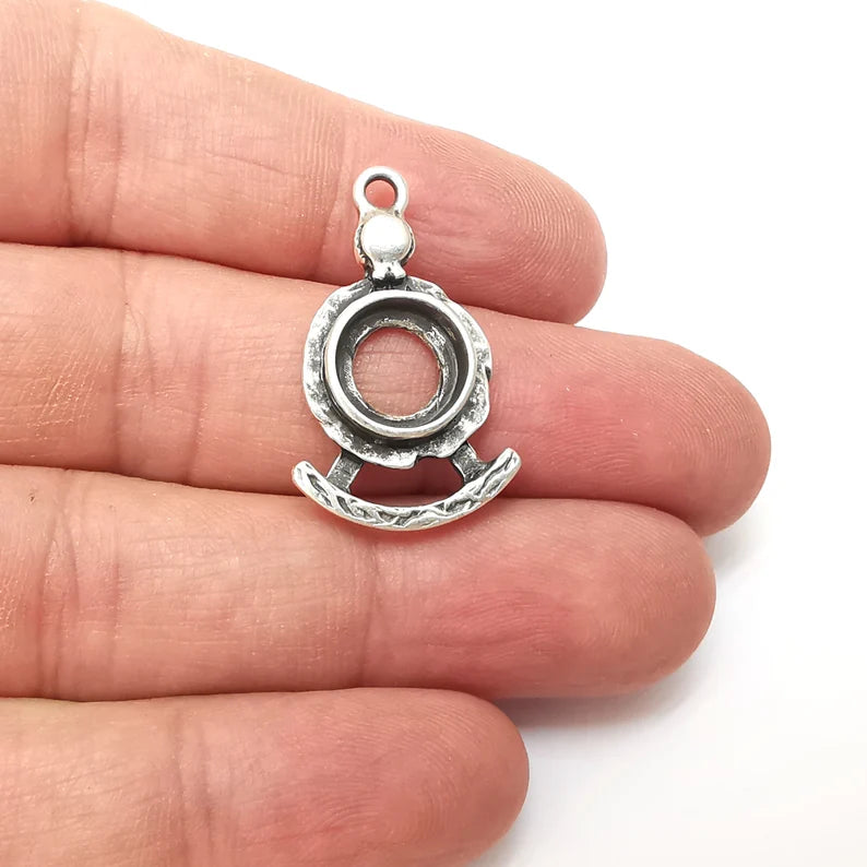 2 Silver Pendant Blank, Cabochon Bezel, Locket Pendant Base, inlay Mountings, Resin Necklace, Antique Silver Plated Brass (10mm blank) G35845