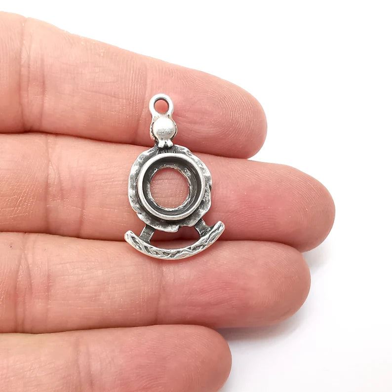 2 Silver Pendant Blank, Cabochon Bezel, Locket Pendant Base, inlay Mountings, Resin Necklace, Antique Silver Plated Brass (10mm blank) G35845