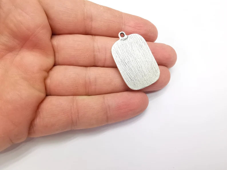 Silver Rectangle Blank, Resin Kit, Charm Frame, Pendant Bezel, Earring Base, Cabochon inlay Mountings, Antique Silver Plated 30x20mm G35657