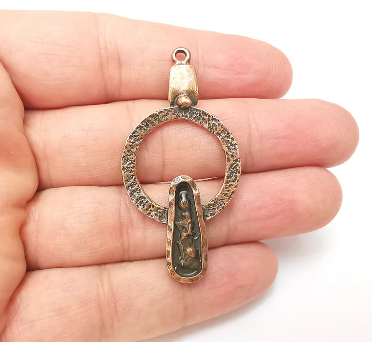 Copper Dangle Charms, Ethnic Charms, Jewelry Parts, Bracelet Component, Antique Copper Plated Metal Charms (55x27mm) G35850