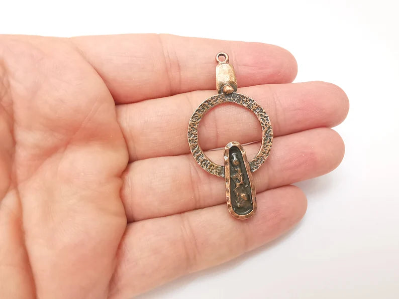 Copper Dangle Charms, Ethnic Charms, Jewelry Parts, Bracelet Component, Antique Copper Plated Metal Charms (55x27mm) G35850