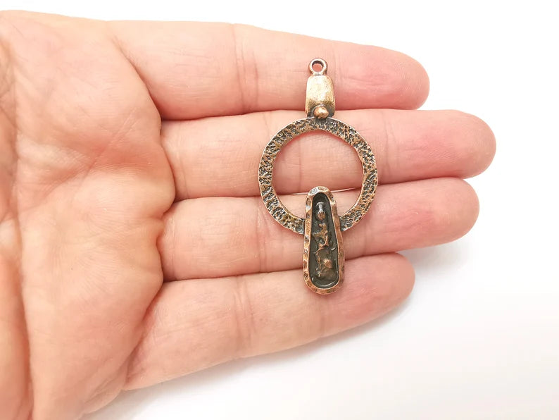 Copper Dangle Charms, Ethnic Charms, Jewelry Parts, Bracelet Component, Antique Copper Plated Metal Charms (55x27mm) G35850