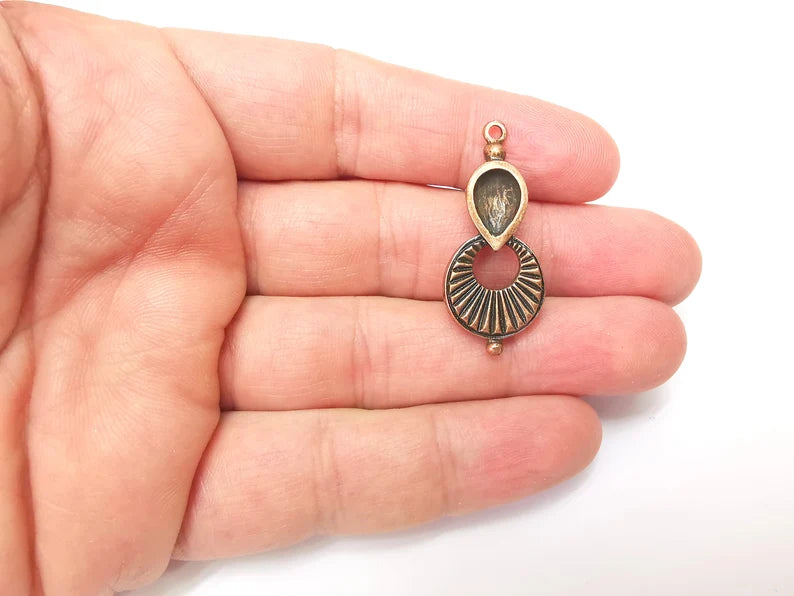Copper Dangle Charms, Boho Charms, Rustic Charms, Earring Charms, Copper Pendant, Necklace Parts, Antique Copper Plated 38x16mm G35855