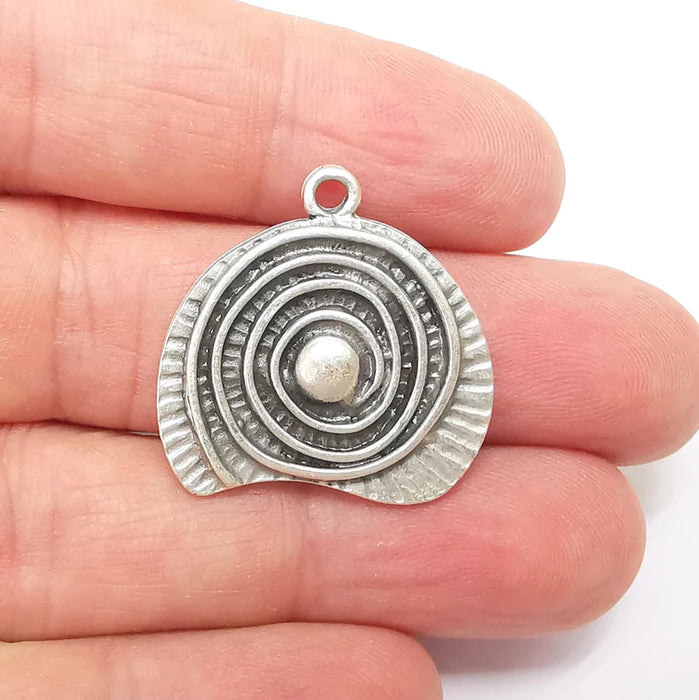 Silver Charms, Boho Charms, Earring Charms, Silver Pendant, Ethnic Rustic Charms, Necklace Parts, Antique Silver Plated 27x27mm G35659