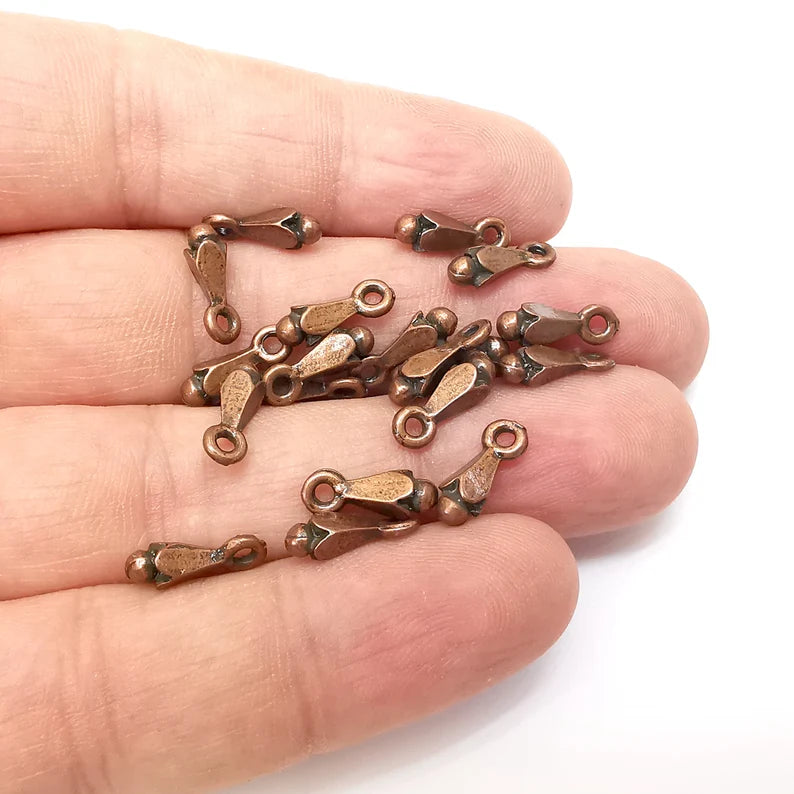 10 Spike Charms, Small Charms, Earring Charms, Copper Pendant, Necklace Pendant, Antique Copper Plated Metal 13x4mm G35666