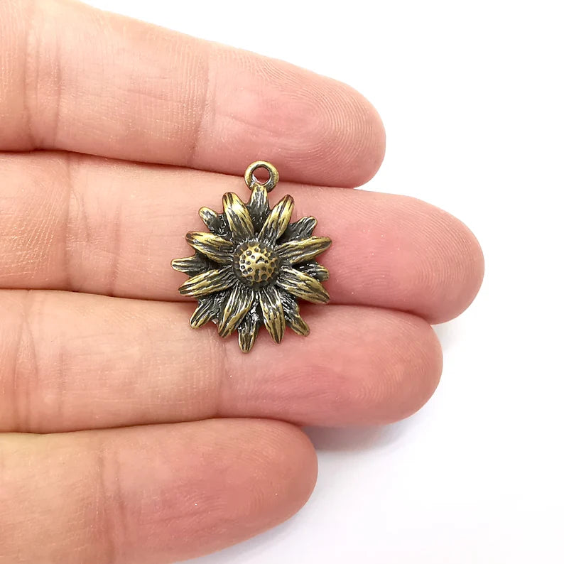 2 Bronze Flower Charms, Nature Charms, Dangle Charm, DIY Charms, Earring Charm, Necklace Parts, Antique Bronze Plated 26x22mm G35667