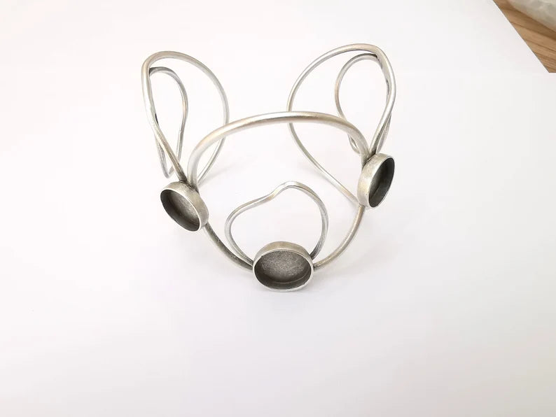 Wire Circle Bracelet, Large Cuff, Bangle Bezel, Resin Blank, Wristband Cabochon Base, Adjustable Antique Silver Brass 16mm and 14mm G36185