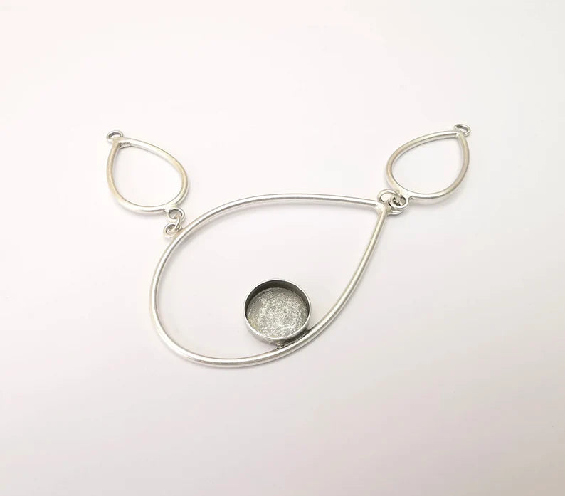 Drop Collar Pendant Bezel, Cabochon Blank, Locket Pendant Base, inlay Mounting, Resin Necklace, Antique Silver Plated Brass 130x46mm G35675