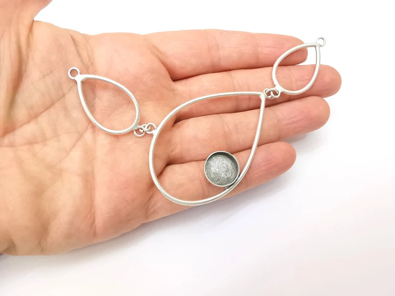 Drop Collar Pendant Bezel, Cabochon Blank, Locket Pendant Base, inlay Mounting, Resin Necklace, Antique Silver Plated Brass 130x46mm G35675