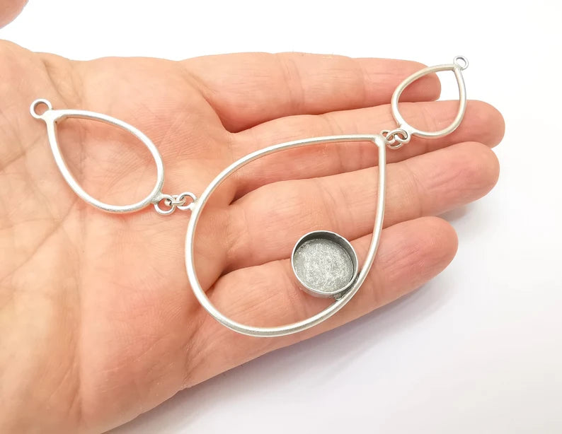 Drop Collar Pendant Bezel, Cabochon Blank, Locket Pendant Base, inlay Mounting, Resin Necklace, Antique Silver Plated Brass 130x46mm G35675