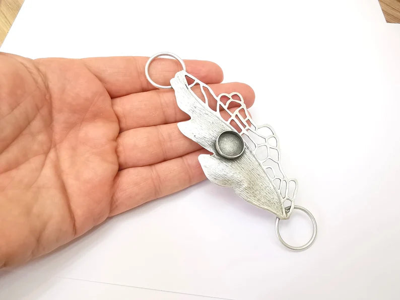Large Leaf Collar Pendant Connector, Cabochon Blank, Locket Pendant Base, Resin Necklace, Antique Silver Plated Brass 131x48mm G35678