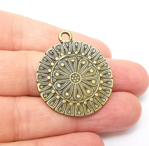 Bronze Pendant, Mandala Charms, Earring Charms, Dangle Pendant, Locket Pendant, Necklace Pendant, Antique Bronze Plated Metal 39x32mm G35681