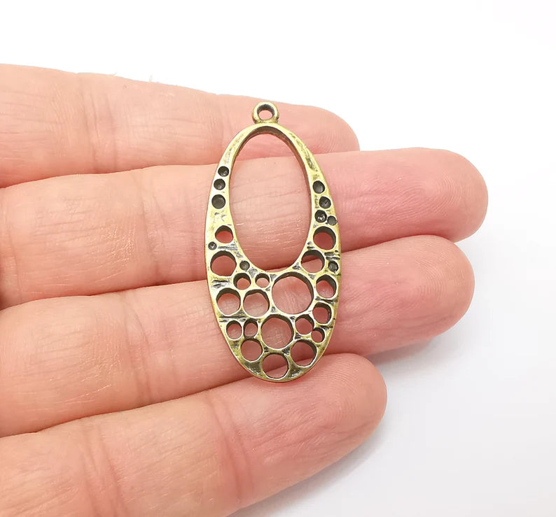 Bronze Oval Charms, Boho Charm, Rustic Charm, Earring Charm, Bronze Pendant, Necklace Parts, Antique Bronze Plated 45x20mm G35682