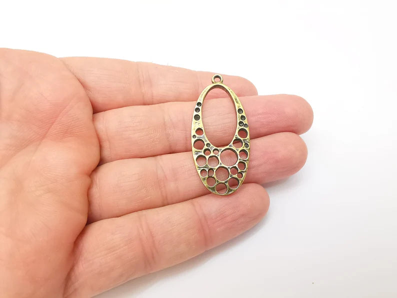 Bronze Oval Charms, Boho Charm, Rustic Charm, Earring Charm, Bronze Pendant, Necklace Parts, Antique Bronze Plated 45x20mm G35682