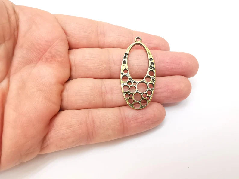 Bronze Oval Charms, Boho Charm, Rustic Charm, Earring Charm, Bronze Pendant, Necklace Parts, Antique Bronze Plated 45x20mm G35682