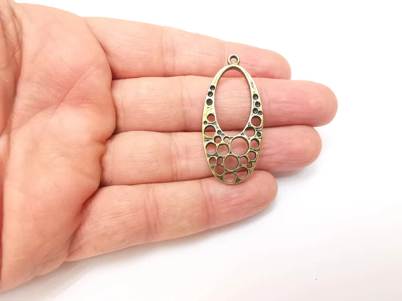 Bronze Oval Charms, Boho Charm, Rustic Charm, Earring Charm, Bronze Pendant, Necklace Parts, Antique Bronze Plated 45x20mm G35682