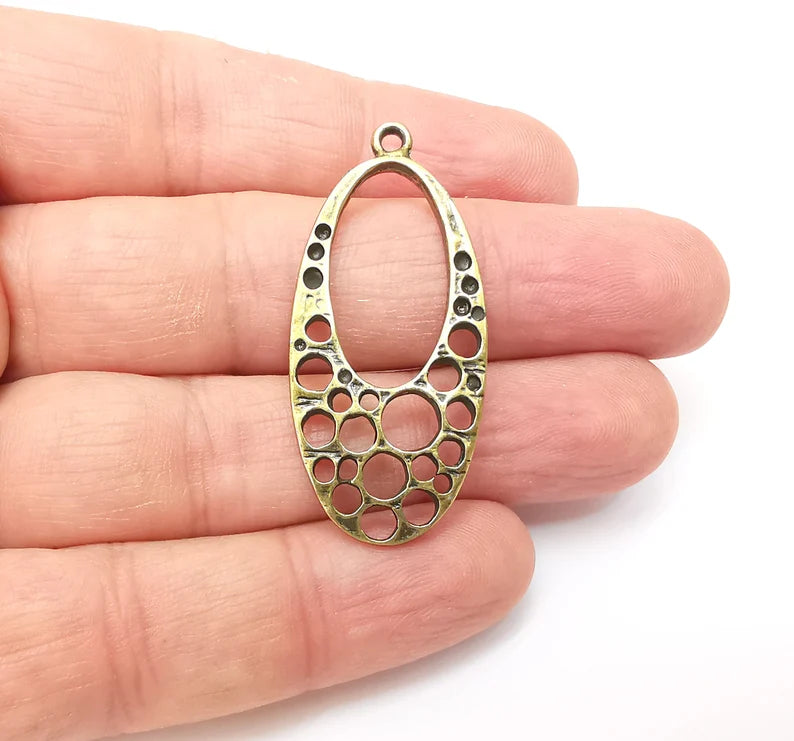 Bronze Oval Charms, Boho Charm, Rustic Charm, Earring Charm, Bronze Pendant, Necklace Parts, Antique Bronze Plated 45x20mm G35682