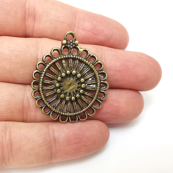 Bronze Charms, Boho Charms, Earring Charms, Bronze Pendant, Ethnic Rustic Charms, Necklace Parts, Antique Bronze Plated 38x33mm G35861