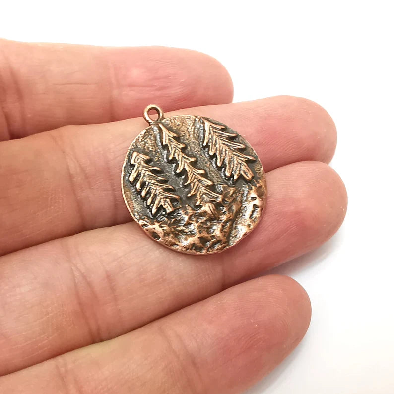 Copper Pine Tree Charms, Forest Charms, Earring Charms, Copper Pendant, Necklace Parts, Antique Copper Plated 29x26mm G35862