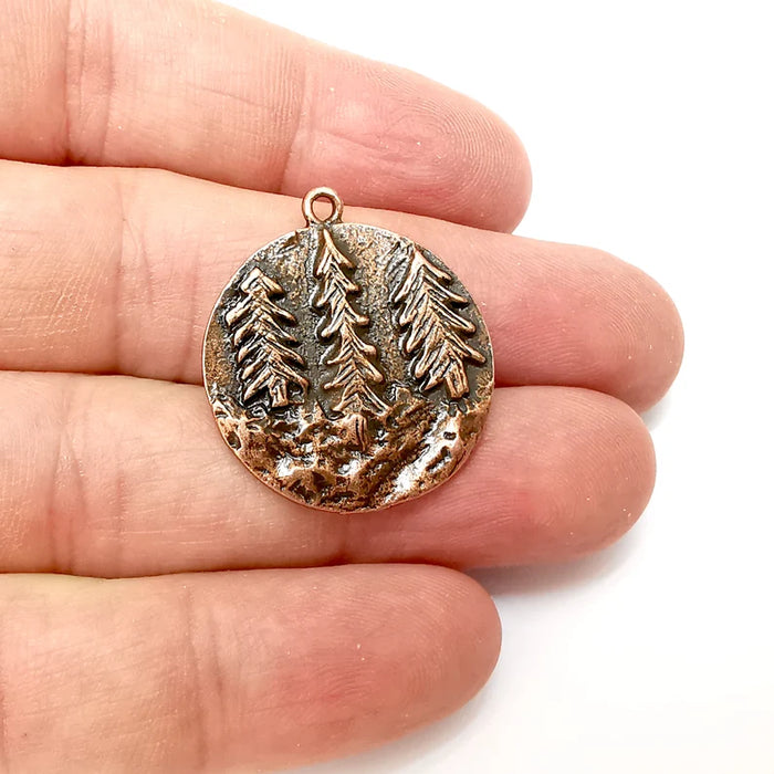 Copper Pine Tree Charms, Forest Charms, Earring Charms, Copper Pendant, Necklace Parts, Antique Copper Plated 29x26mm G35862