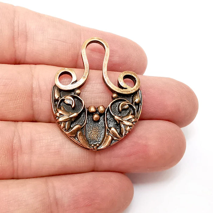 Copper Flower Charms, Dangle Charms, Earring Charms, Copper Pendant, Necklace Parts, Antique Copper Plated 38x29mm G35863