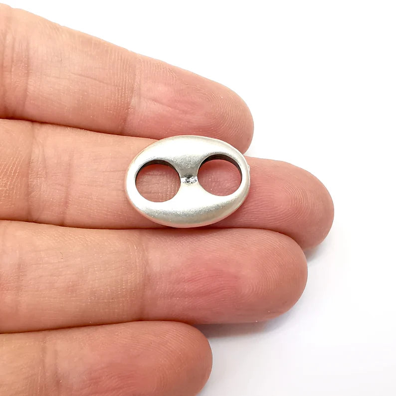 2 Two Hole Connector, Oval Jewelry Parts, Silver Bracelet Component, Antique Silver Finding, Antique Silver Plated Metal (22x16mm) G35690