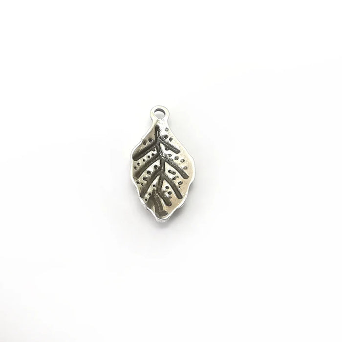 10 Silver Leaf Charms, Dangle Charms, Nature Earring Charms, Silver Rustic Pendant, Necklace Parts, Antique Silver Plated 20x10mm G35691