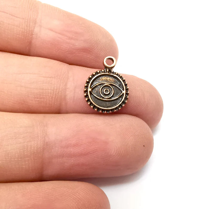 10 Copper Eye Charms, Boho Charms, Rustic Charms, Earring Charms, Copper Pendant, Necklace Parts, Antique Copper Plated 16x12mm G35693