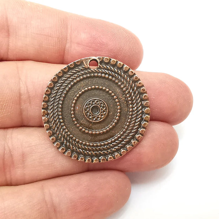Copper Disc Charms, Ethnic Charms, Jewelry Parts, Bracelet Component, Antique Copper Plated Metal Charms (33mm) G35865