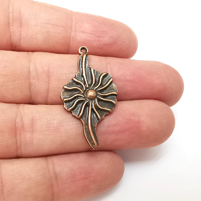 Copper Dangle Charms, Boho Charm, Rustic Charm, Earring Charm, Copper Pendant, Necklace Parts, Antique Copper Plated 37x20mm G35866