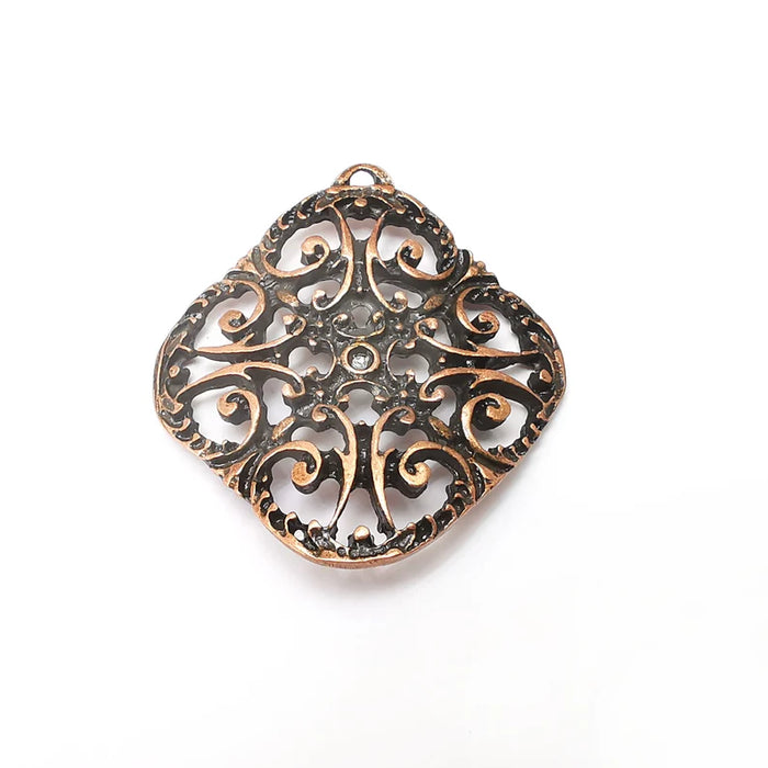 Copper Charms, Boho Charms, Earring Charms, Copper Pendant, Ethnic Rustic Charms, Necklace Parts, Antique Copper Plated 46x42mm G35867