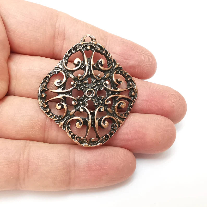 Copper Charms, Boho Charms, Earring Charms, Copper Pendant, Ethnic Rustic Charms, Necklace Parts, Antique Copper Plated 46x42mm G35867