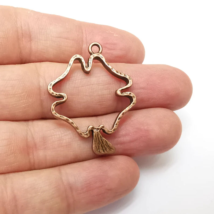 2 Fish Charms, Frame Charms, Nature Charms Jewelry Parts, Bracelet Component, Antique Copper Plated Metal Finding (39x29mm) G35697