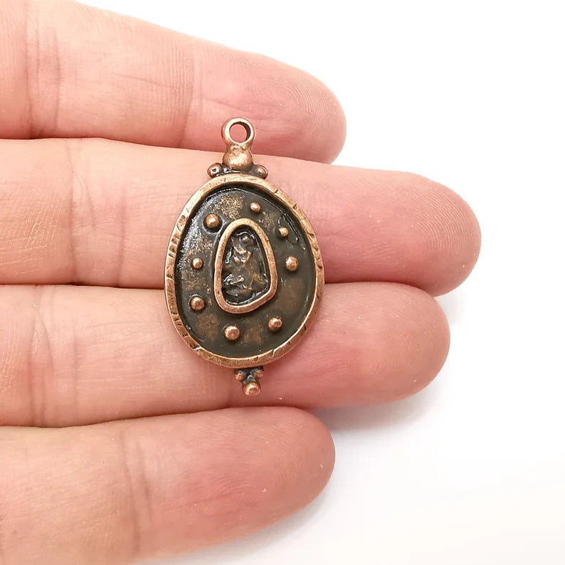 Copper Charms, Boho Charms, Earring Charms, Copper Pendant, Ethnic Rustic Charms, Necklace Parts, Antique Copper Plated 36x20mm G35870